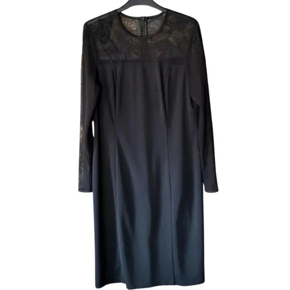 🇨🇦 Frank Lyman 90s minimalist Black Dress With Mesh Sleeves - Picture 2 of 8